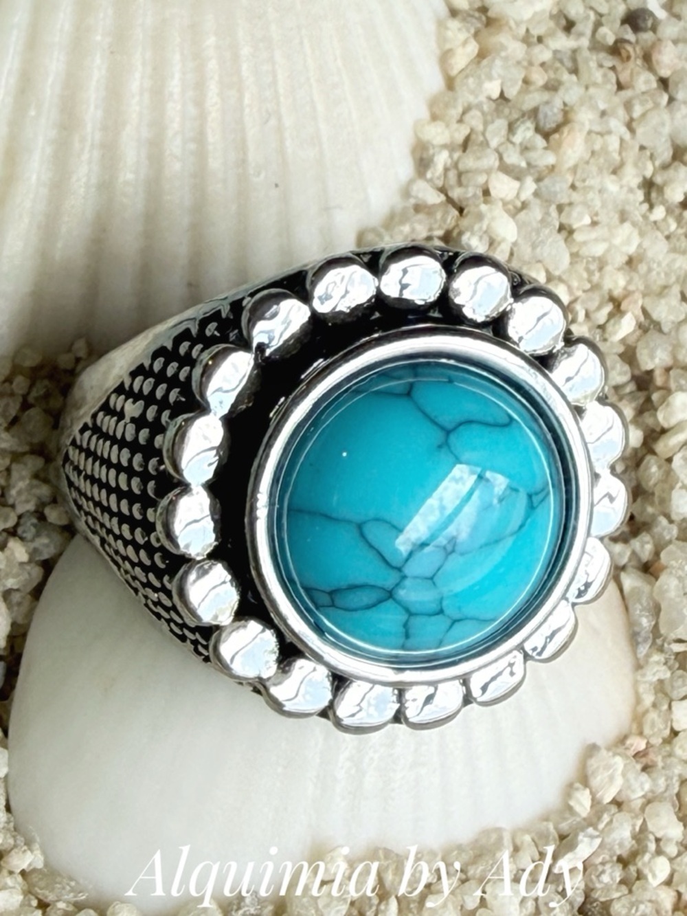 Alquimia Turquoise Blue Stone Silver-Tone Ring